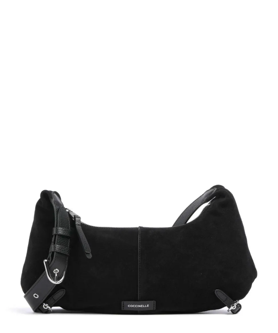 Abigail Suede Schultertasche aufgerautes Leder schwarz