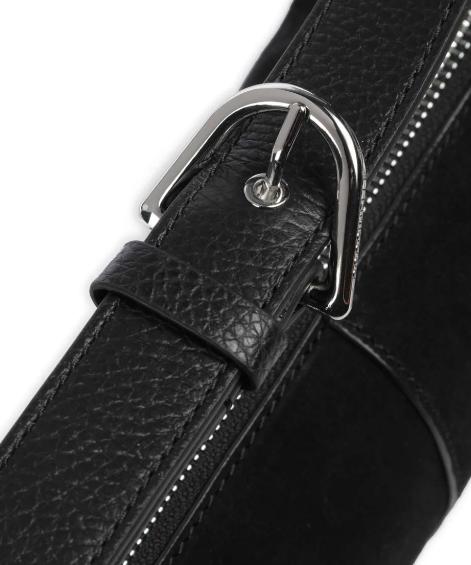 Abigail Suede Schultertasche aufgerautes Leder schwarz