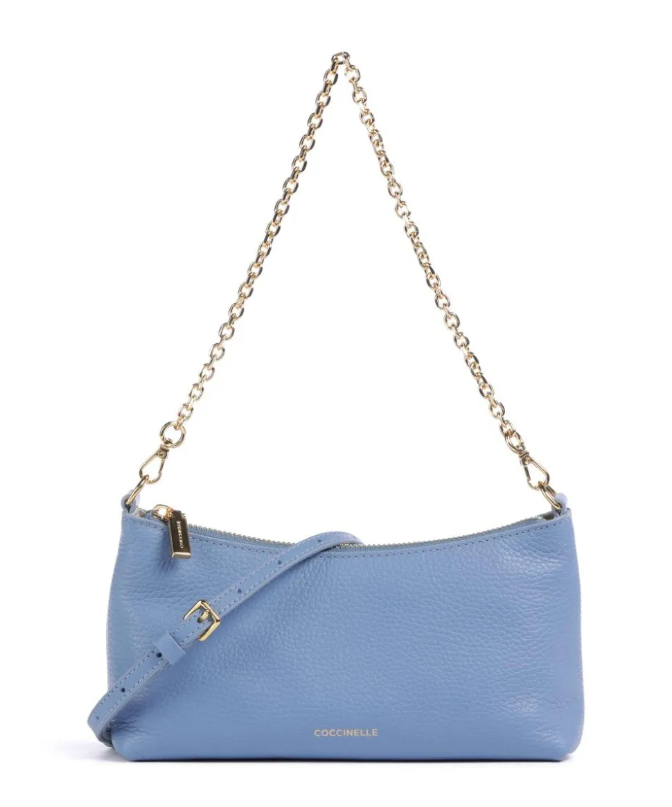 Aura Schultertasche genarbtes Leder blau