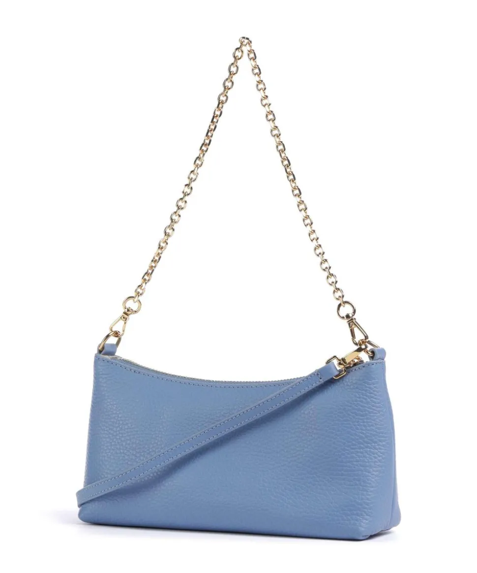Aura Schultertasche genarbtes Leder blau