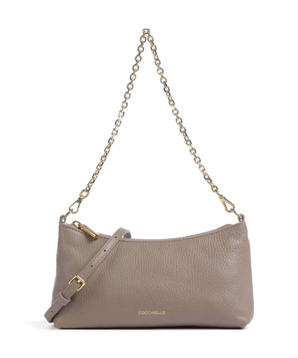 Aura Schultertasche genarbtes Leder taupe