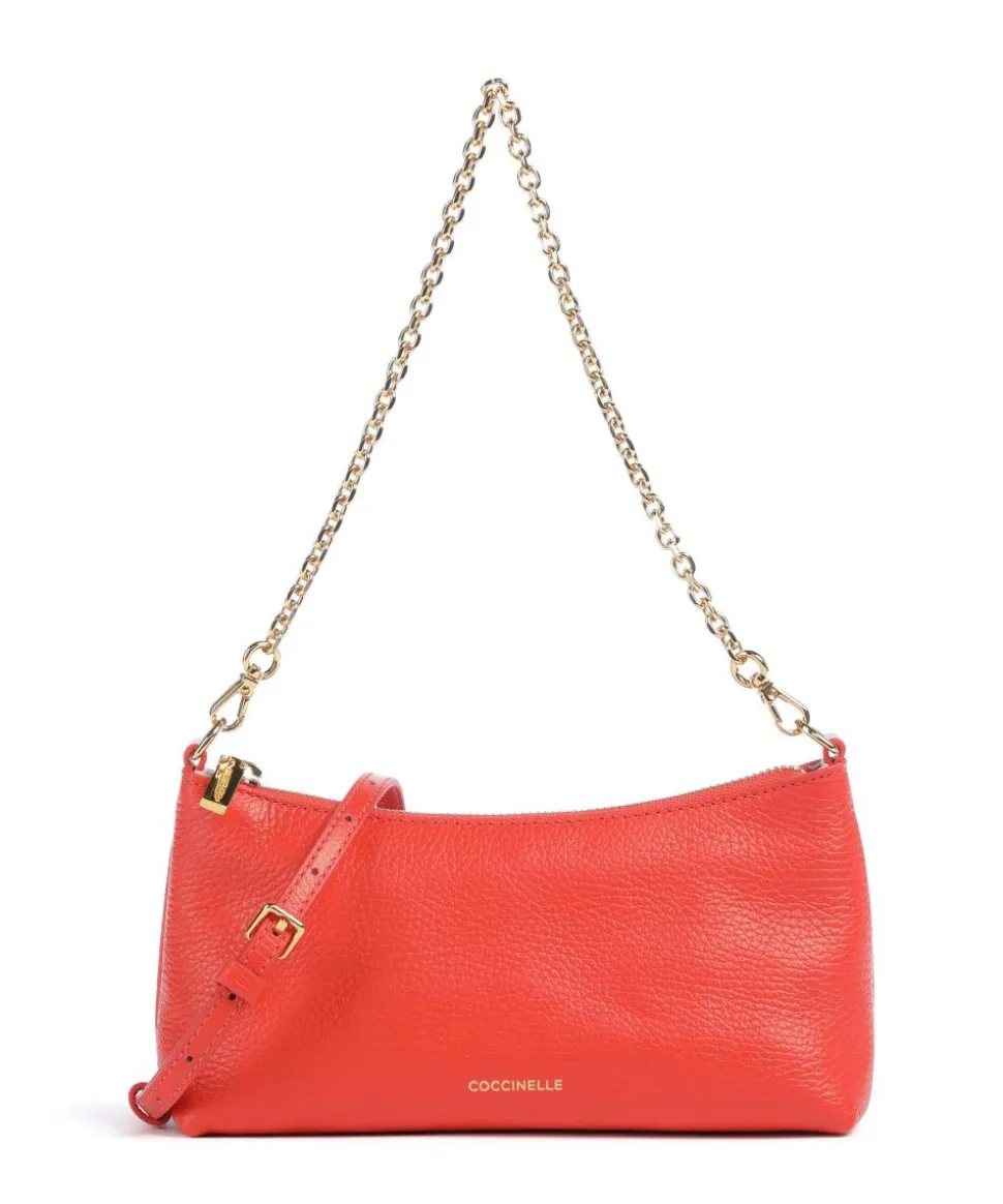 Aura Schultertasche genarbtes Leder rot