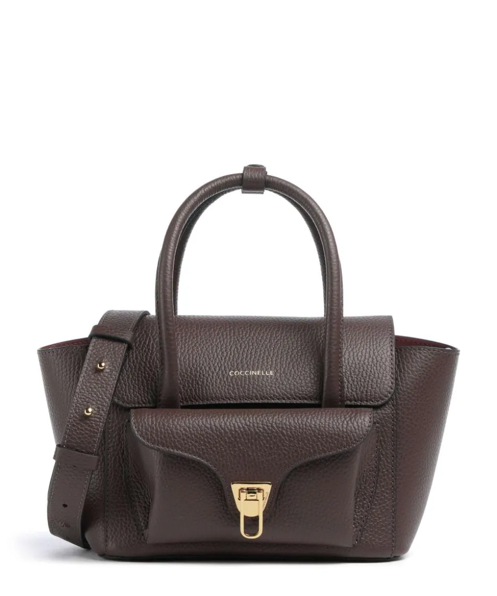 Beat Double Handtasche genarbtes Rindsleder dunkelbraun