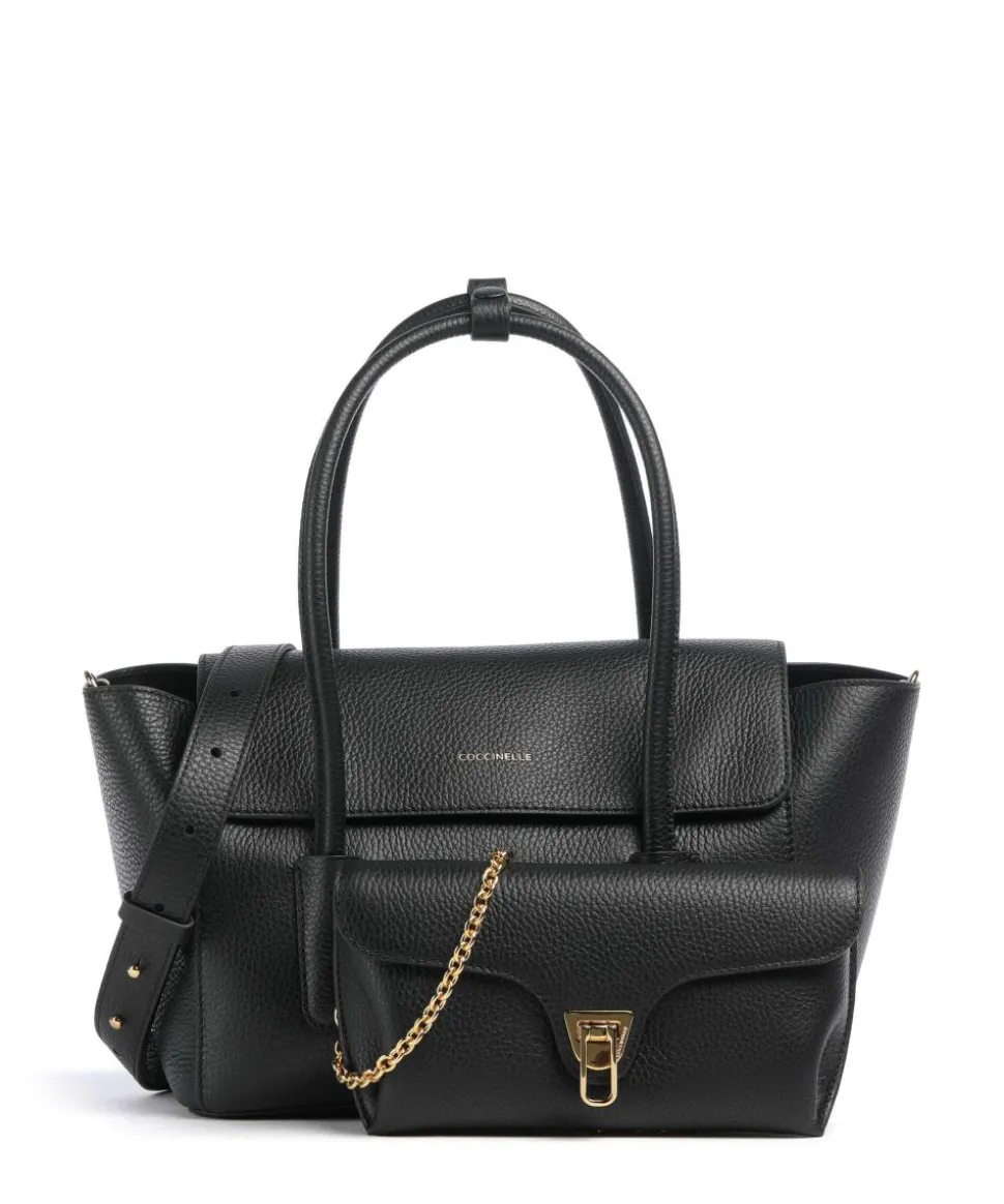 Beat Double Handtasche genarbtes Rindsleder schwarz