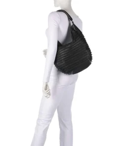 Bestseller Beuteltasche genarbtes Leder schwarz