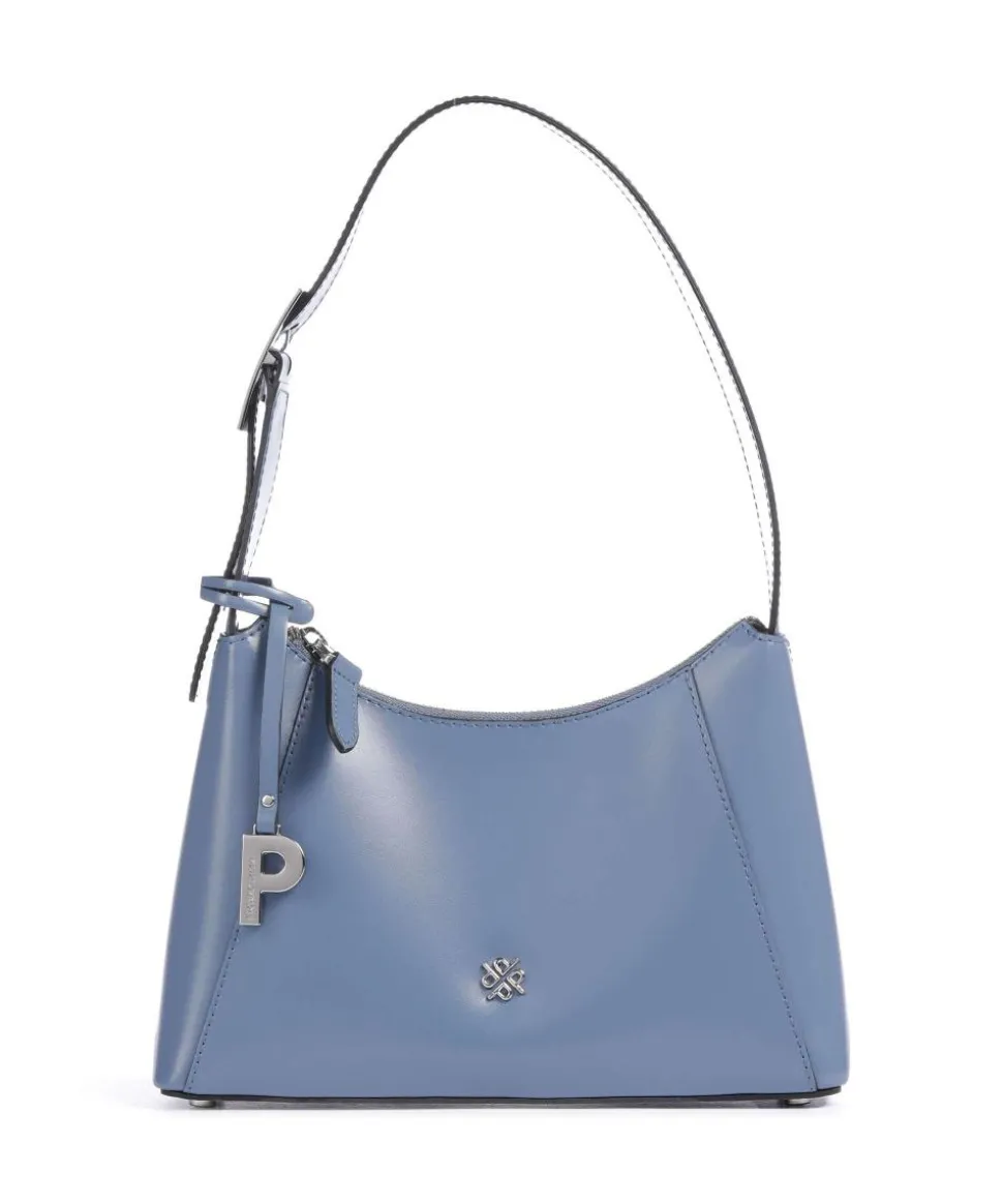 Black Tie Schultertasche glattes Rindsleder blaugrau