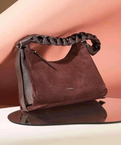 Boheme Suede Schultertasche aufgerautes Rindsleder dunkelbraun