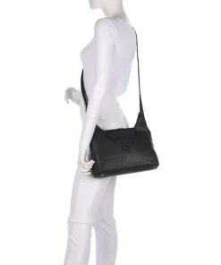 Boston Umhängetasche genarbtes Leder schwarz