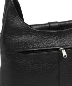 Boston Umhängetasche genarbtes Leder schwarz