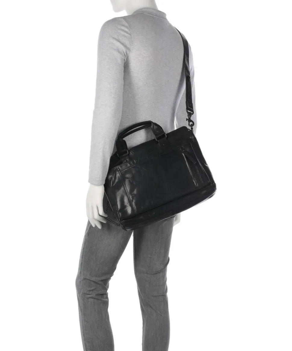 Bronco Bennie Aktentasche 14″ fein genarbtes Leder schwarz