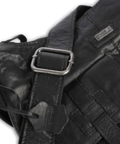 Bronco Beuteltasche genarbtes Leder schwarz