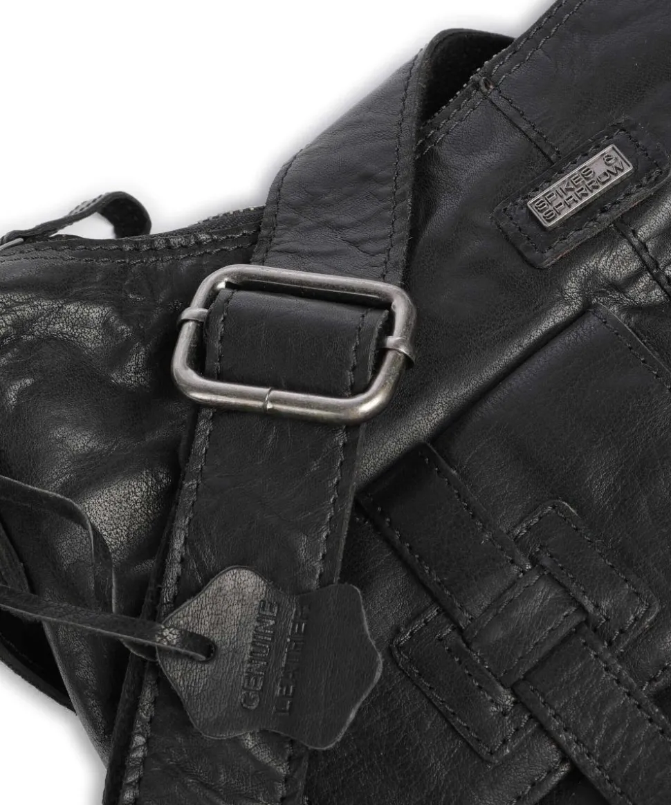 Bronco Beuteltasche genarbtes Leder schwarz