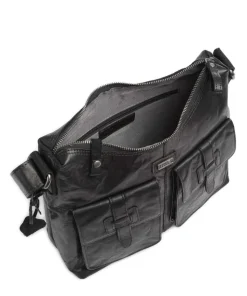 Bronco Beuteltasche genarbtes Leder schwarz