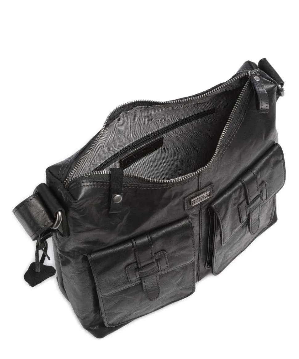 Bronco Beuteltasche genarbtes Leder schwarz