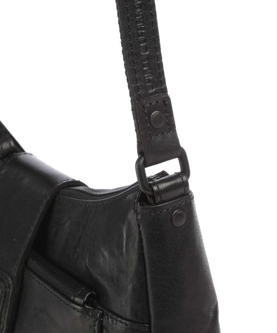 Bronco Carlia Umhängetasche fein genarbtes Leder schwarz