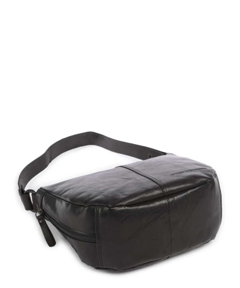 Bronco Carmen Schultertasche fein genarbtes Leder schwarz