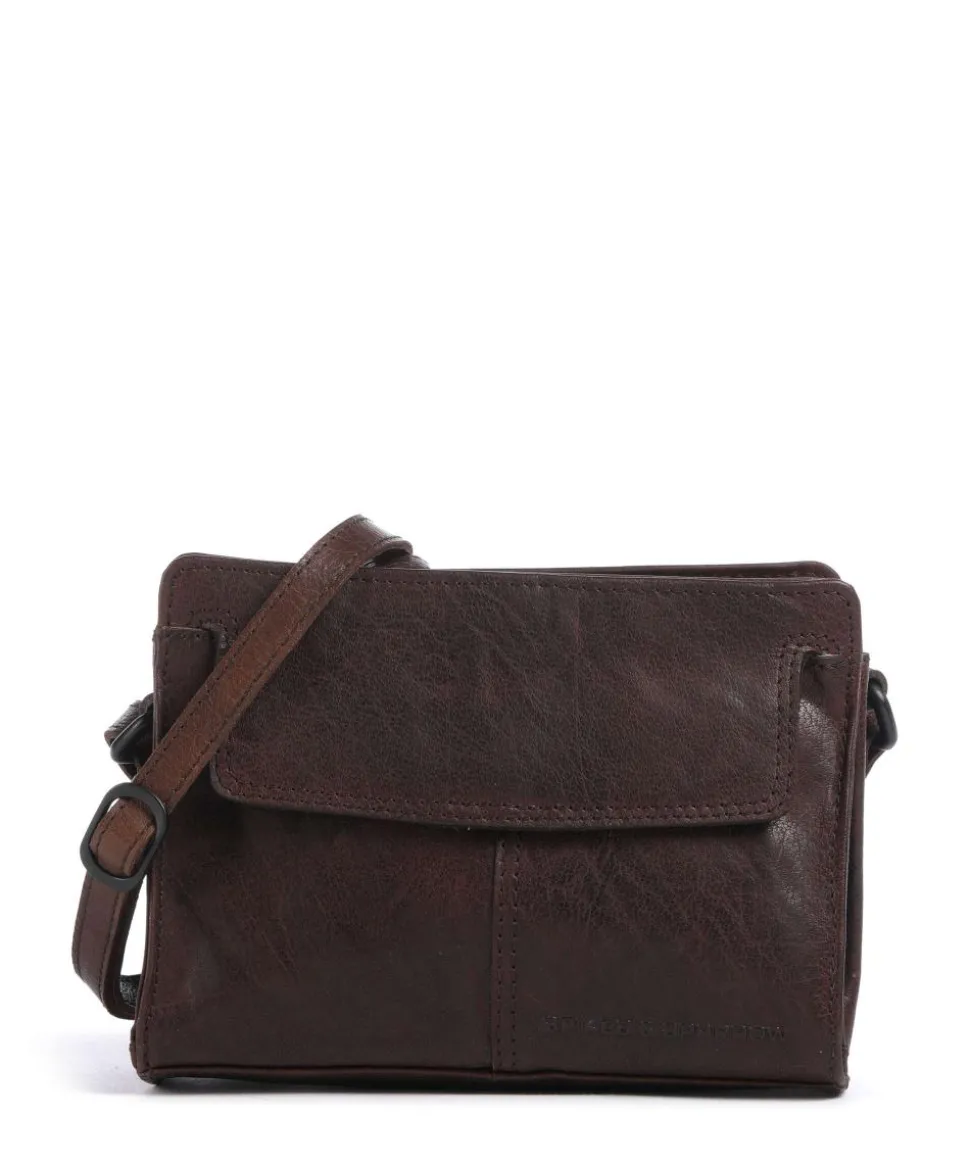 Bronco Leyla Umhängetasche fein genarbtes Leder dunkelbraun