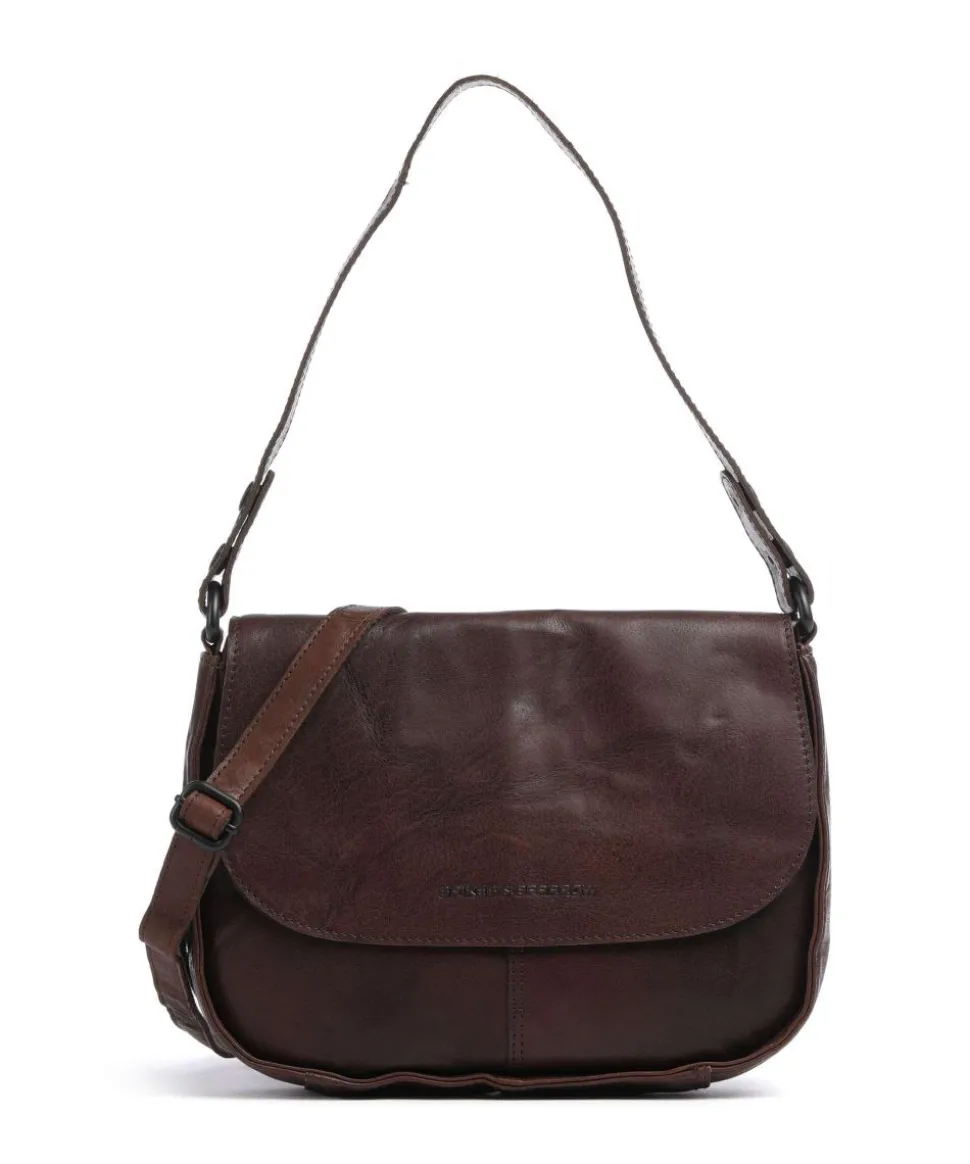 Bronco Yaris Schultertasche genarbtes Leder dunkelbraun