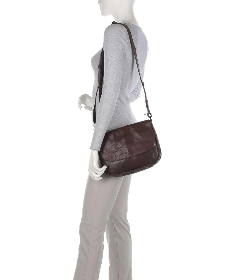 Bronco Yaris Schultertasche genarbtes Leder dunkelbraun