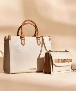 BSTILO-E Handtasche Lederimitat elfenbein/braun