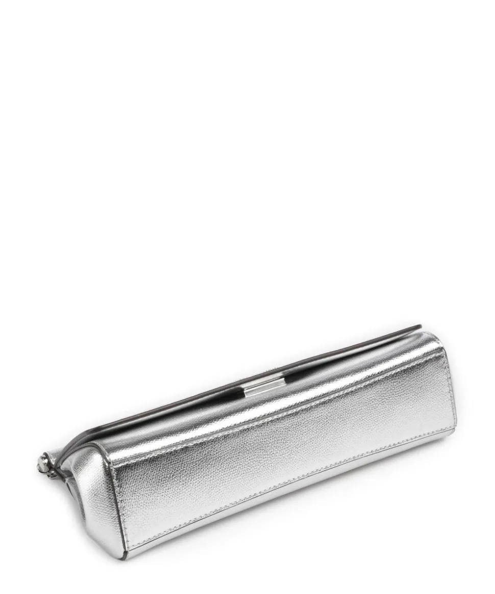 Carmine Schultertasche genarbtes Leder silber