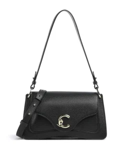 C-Me Schultertasche genarbtes Leder schwarz