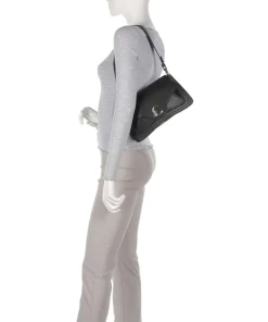 C-Me Schultertasche genarbtes Leder schwarz