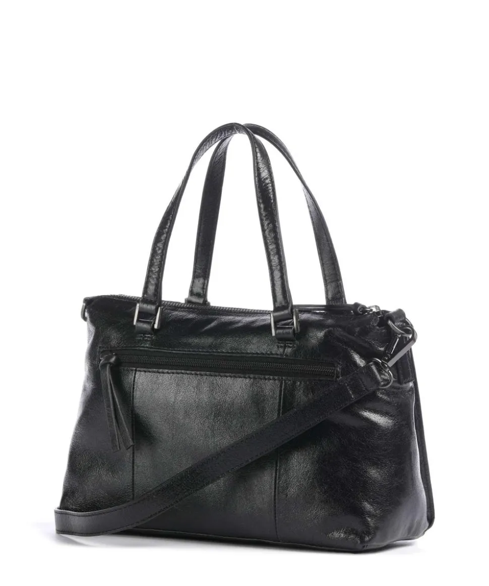 Creased Crystal Handtasche fein genarbtes Leder schwarz