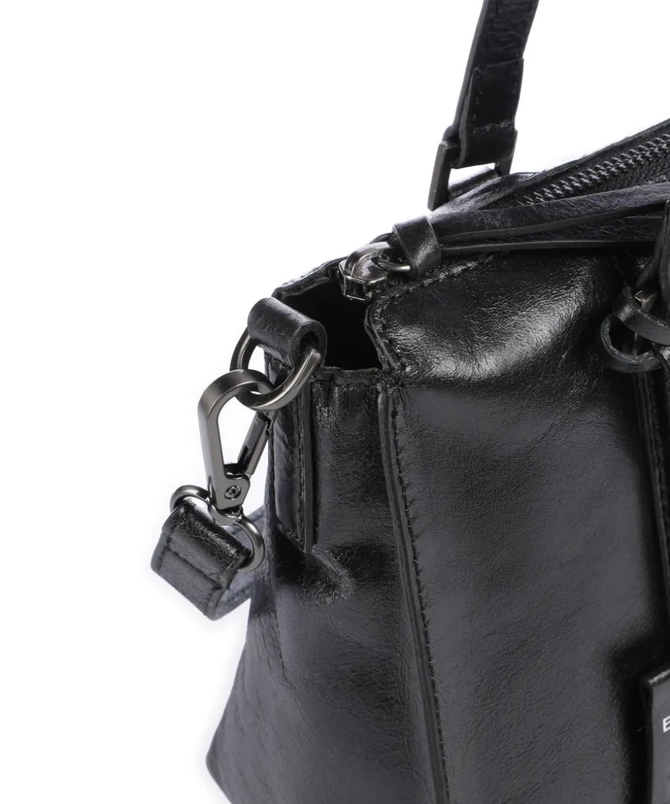 Creased Crystal Handtasche fein genarbtes Leder schwarz