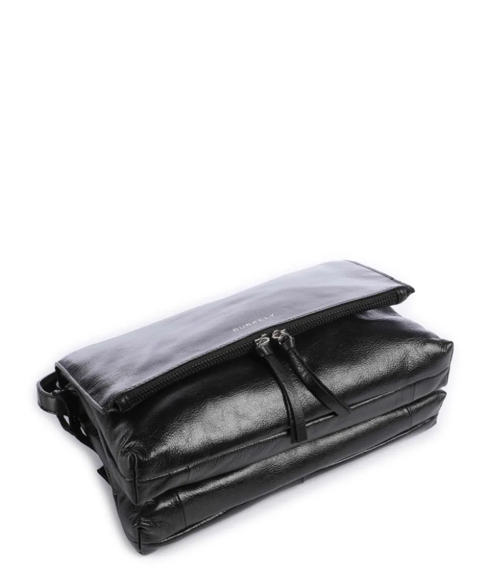 Creased Crystal Umhängetasche fein genarbtes Leder schwarz