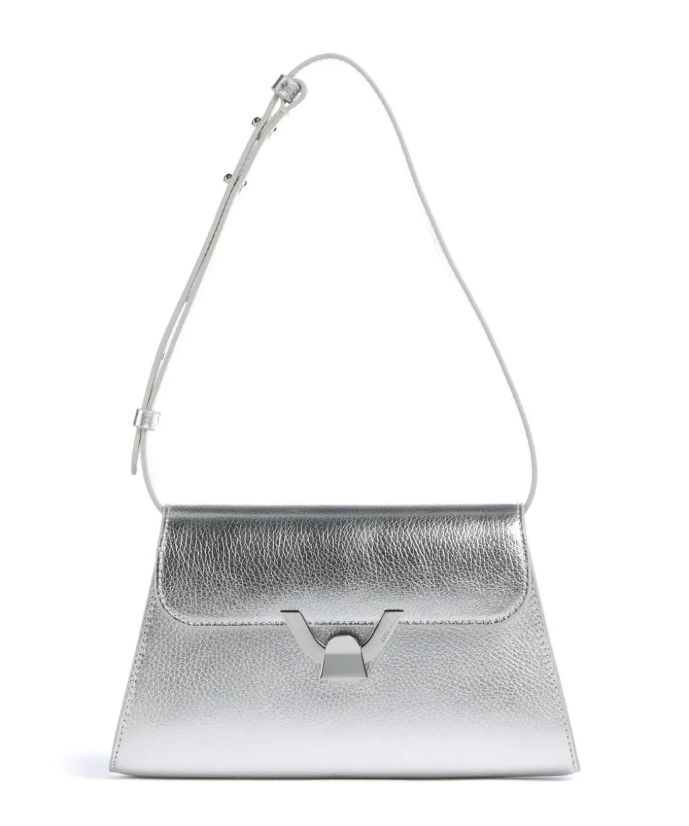 Dew Schultertasche genarbtes Rindsleder silber