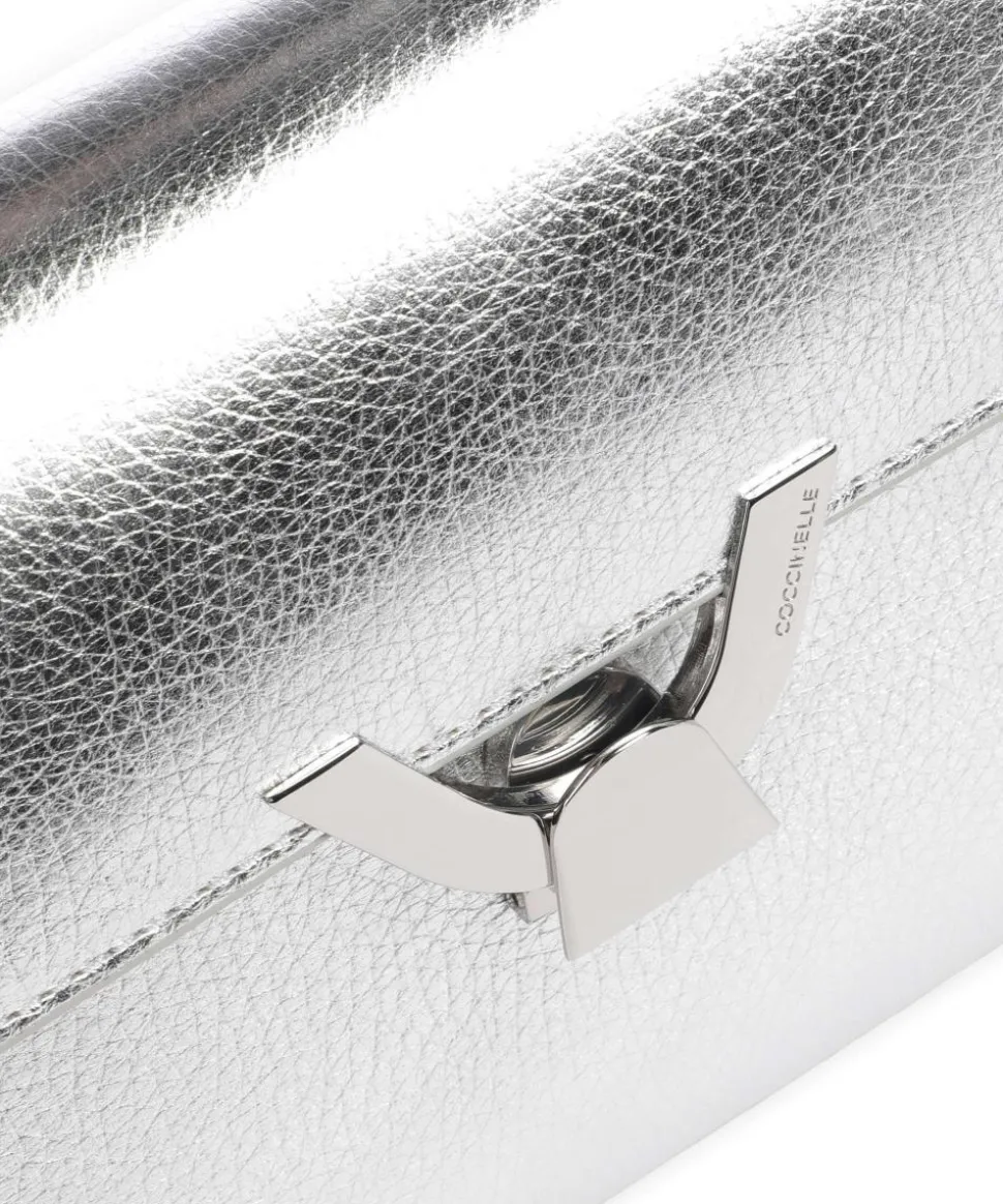 Dew Schultertasche genarbtes Rindsleder silber