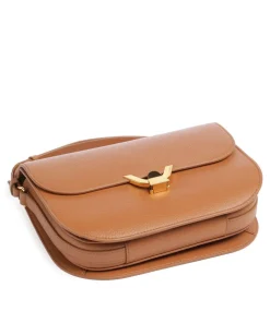 Dew Schultertasche genarbtes Leder braun