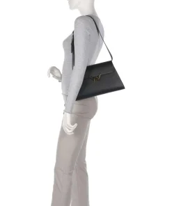 Dew Schultertasche genarbtes Leder schwarz