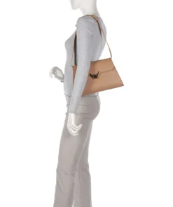 Dew Schultertasche genarbtes Leder hellbraun