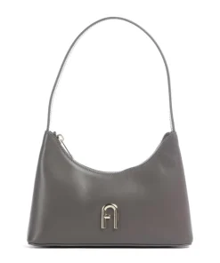 Diamante Mini Schultertasche fein genarbtes Leder dunkelgrau