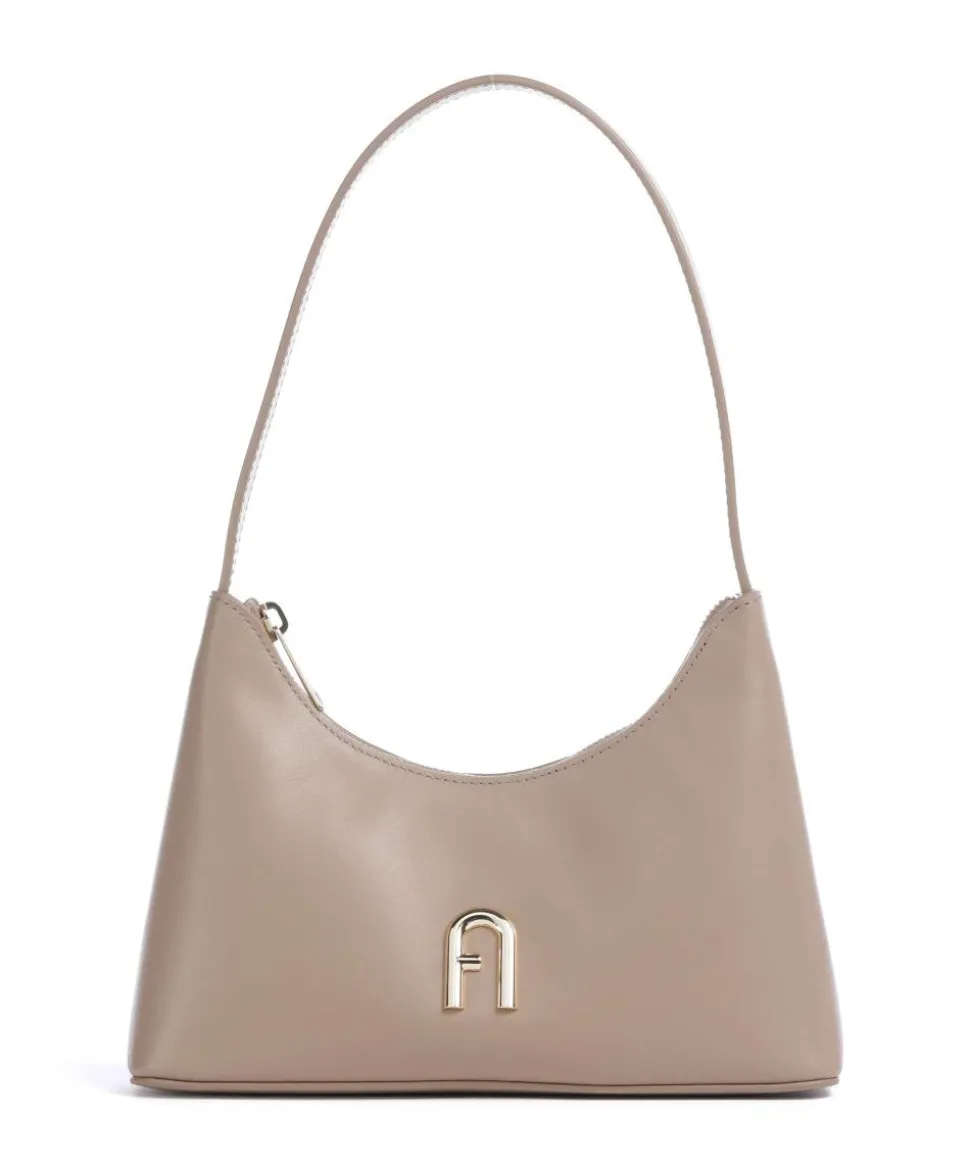 Diamante Mini Schultertasche fein genarbtes Leder taupe