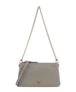 Double Mini Schultertasche fein genarbtes Kalbsleder grau