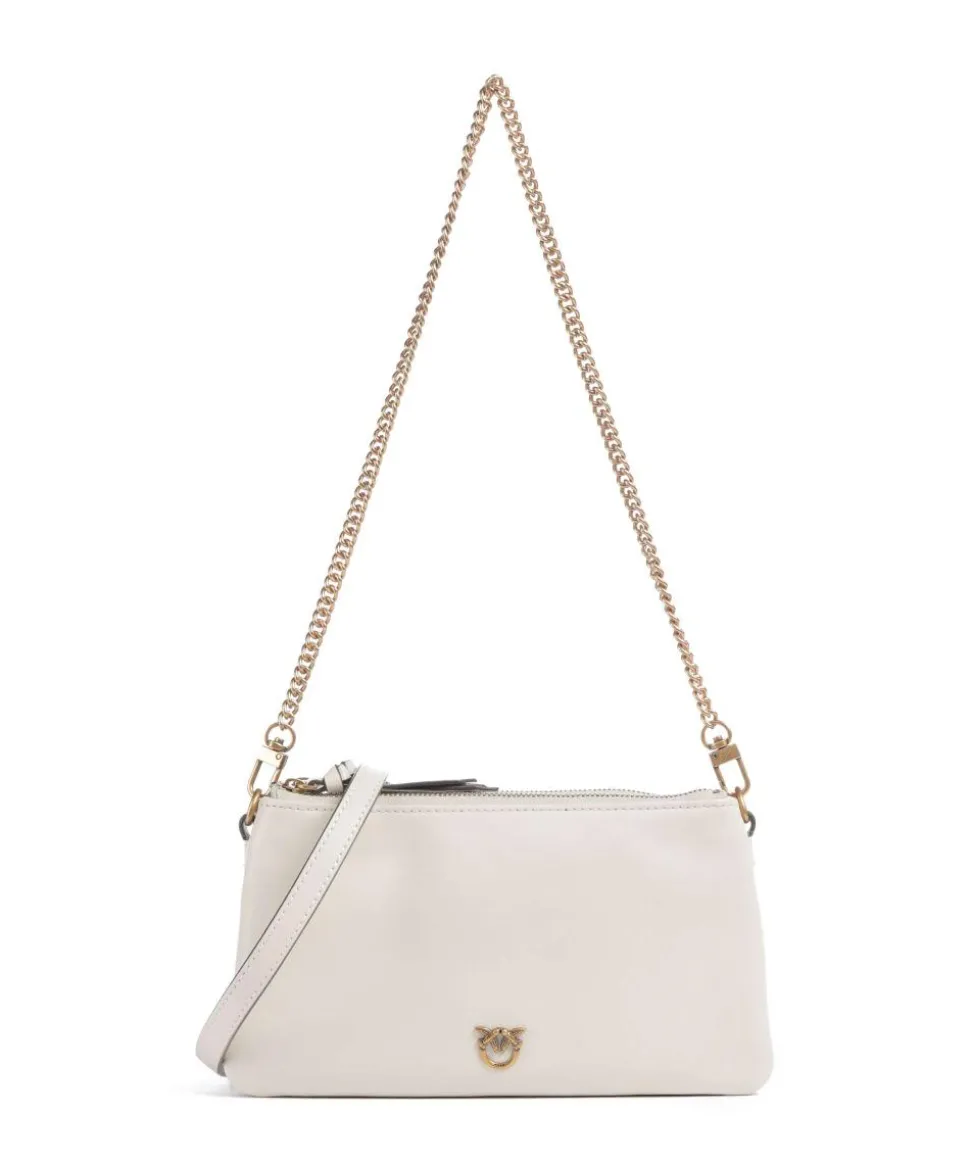 Double Mini Schultertasche fein genarbtes Kalbsleder weiß