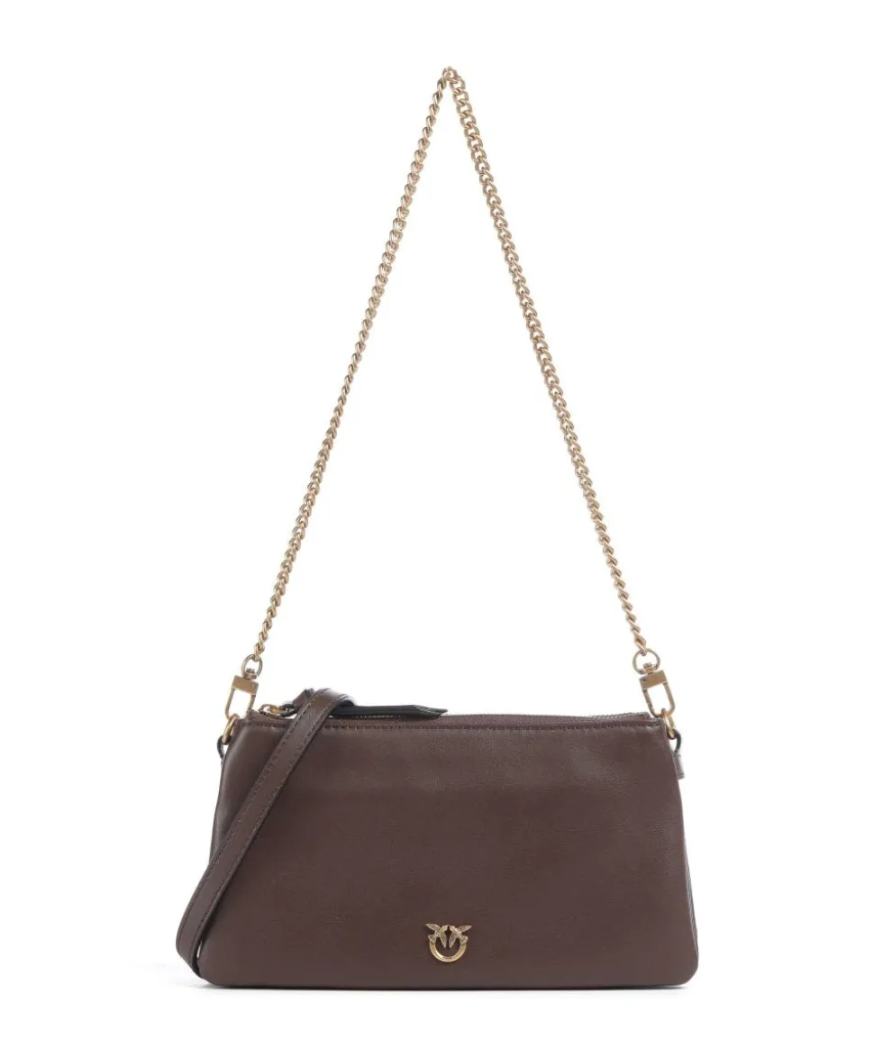 Double Mini Schultertasche fein genarbtes Kalbsleder dunkelbraun