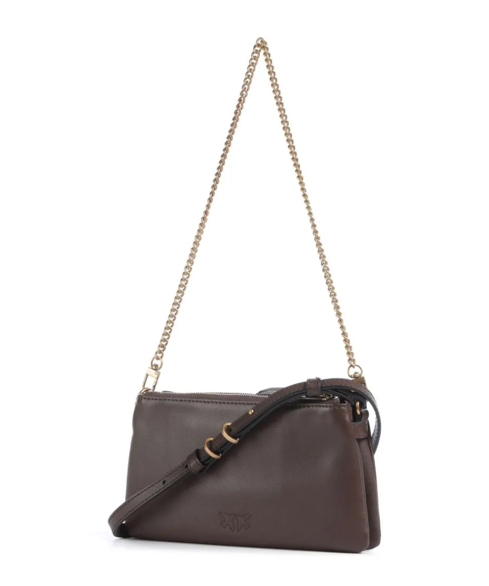 Double Mini Schultertasche fein genarbtes Kalbsleder dunkelbraun