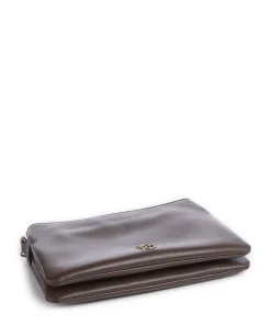 Double Mini Schultertasche fein genarbtes Kalbsleder dunkelbraun