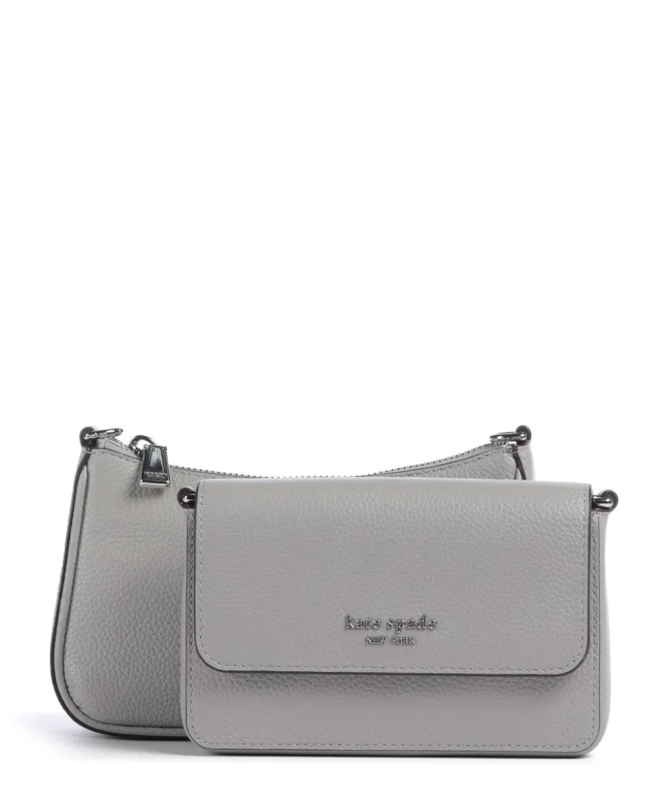 Double Up Umhängetasche genarbtes Rindsleder grau