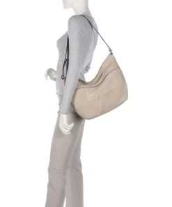 Edda Promo Suede M Beuteltasche aufgerautes Leder, fein genarbtes Leder beige