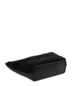 Edda Promo Suede M Beuteltasche aufgerautes Leder, fein genarbtes Leder schwarz