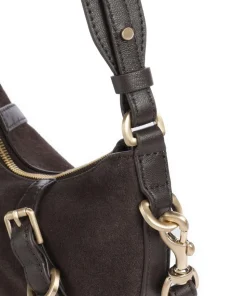 Enya Cozy Mini Schultertasche aufgerautes Leder dunkelbraun