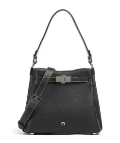 Farah M Beuteltasche genarbtes Rindsleder schwarz