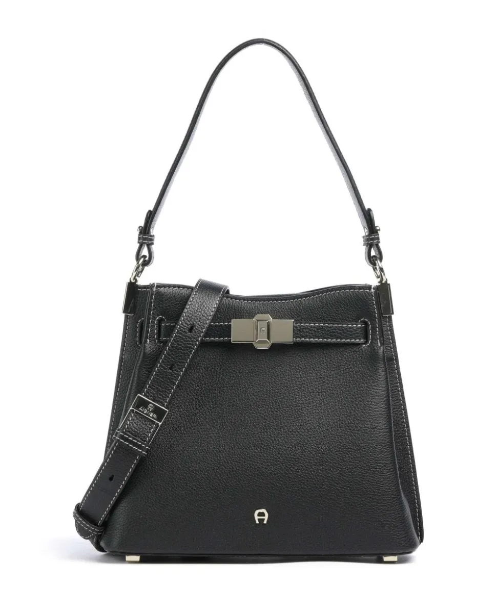 Farah M Beuteltasche genarbtes Rindsleder schwarz