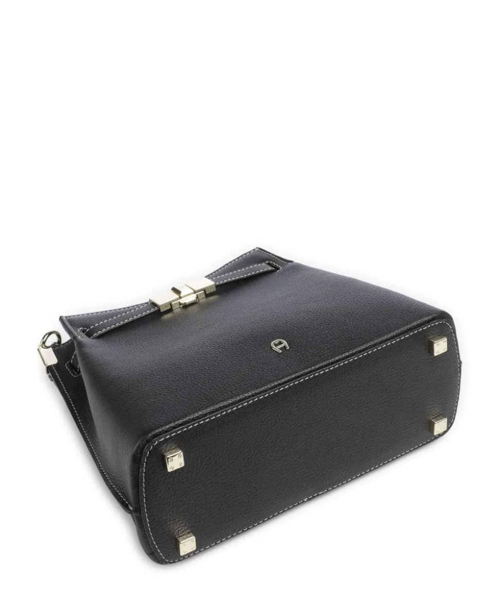 Farah M Beuteltasche genarbtes Rindsleder schwarz