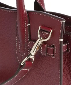 Farah M Handtasche genarbtes Rindsleder dunkelrot
